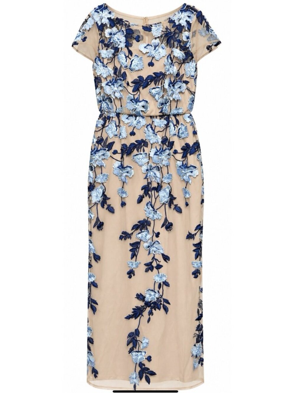 Adrianna Papell Midi Dress Size 12 Blue Floral Embroidered Cocktail Short Sleeve - Picture 2 of 16